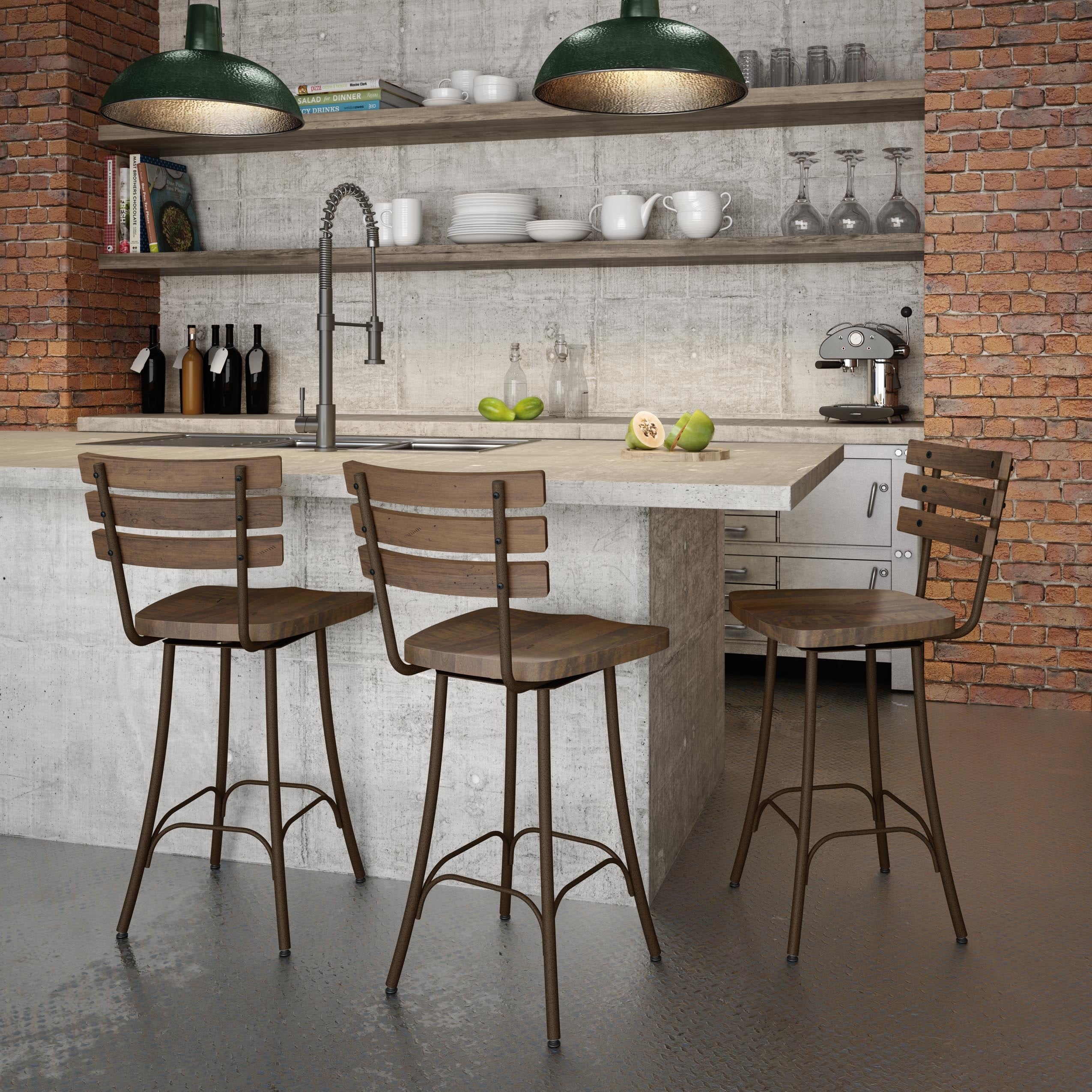Amisco Dock Swivel Counter Stool with Distressed Wood Seat Bed