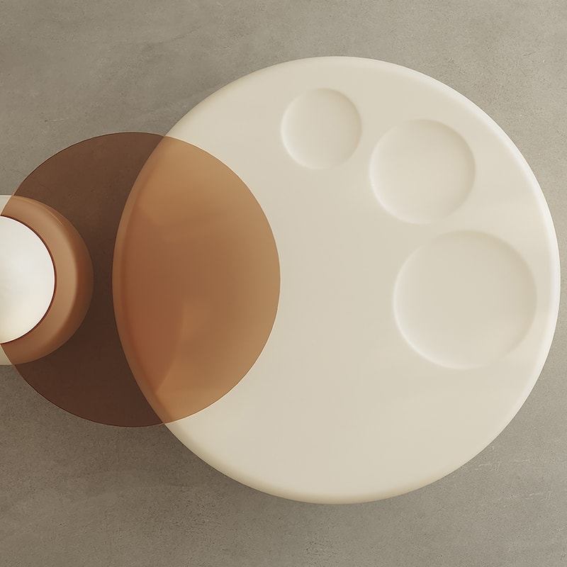 Nesting 42" Modern Round Creamy White Coffee Table, 2 pieces for Living Room - 62