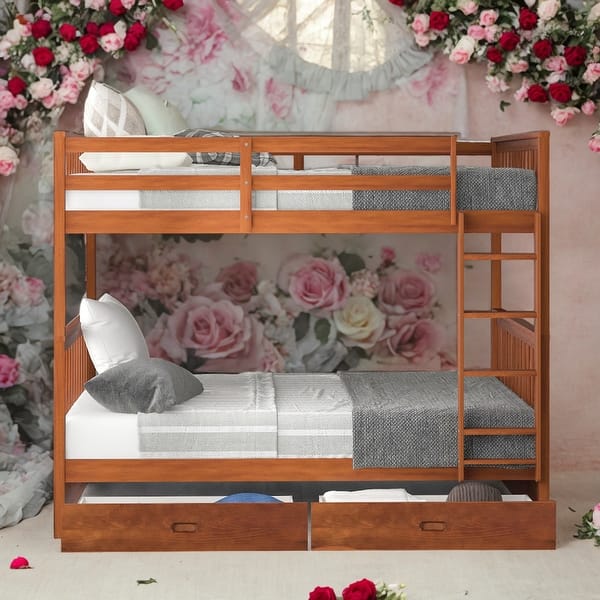 slide 2 of 53, Full over Full Bunk Bed With Ladders and Two Storage Drawers for Bedroom