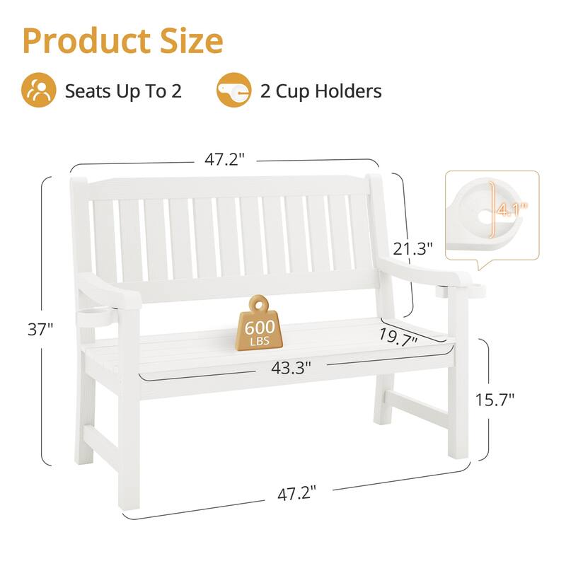 48'' Outdoor Bench - Weatherproof Garden Bench for Patio, Porch, Backyard