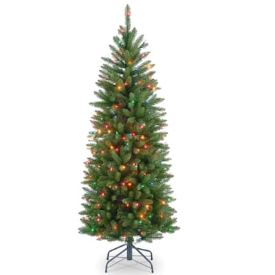 National Tree Company 4.5 ft. Kingswood Fir Hinged Pencil Tree 150 Multi Lights - 4.5 Foot