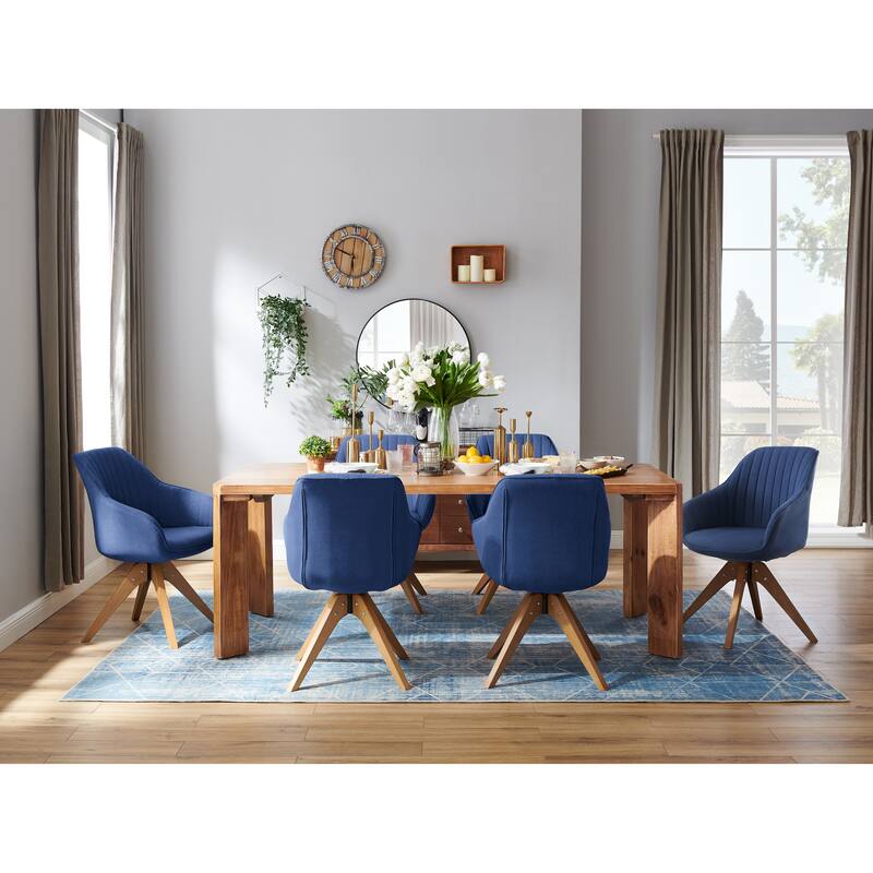 Art Leon Set of 2 Mid-century Swivel Dining Chairs with Wood Legs