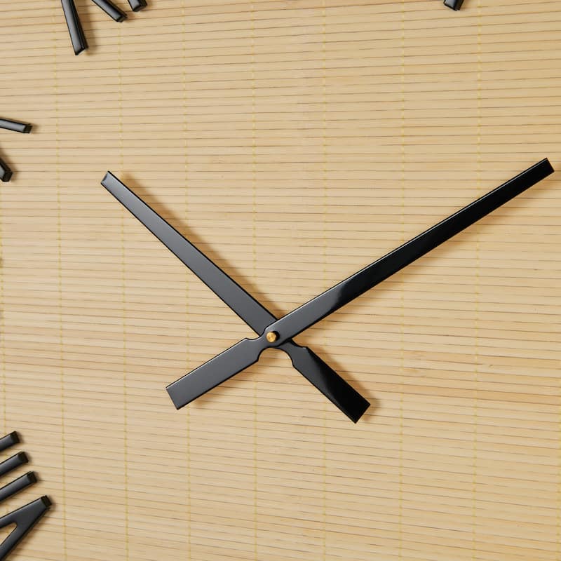 Wooden Wall Clock with Black Metal Numbers and Frame - Light Brown - Roche River Decor - 2"W x 28"L x 28"H