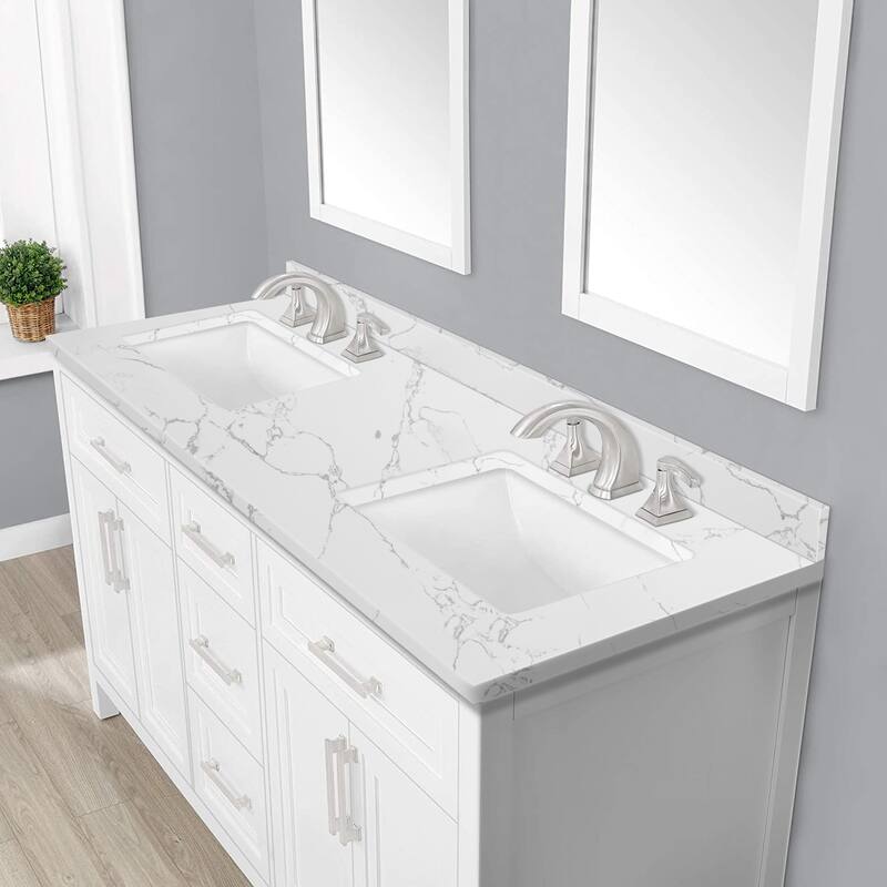 PROOX Bath Vanity Cultured Marble Counter Top Rectangle Porcelian Sink