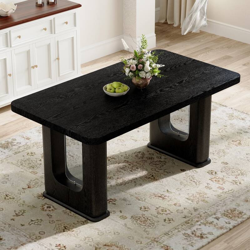 64.5 x 35.4 Inch Stylish Black Wood Color Textured Dining Table, Perfectly Blending Simplicity And Transparency - Black,Gray