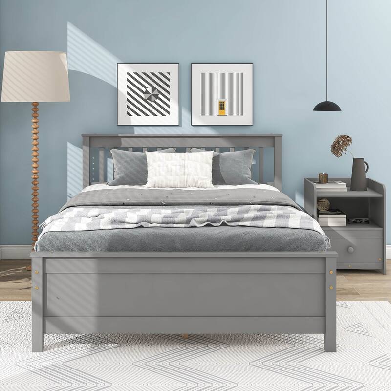 Twin Size Wooden Platform Bed with Headboard and Footboard