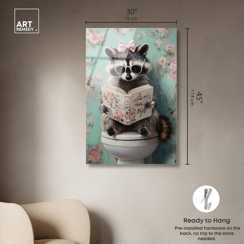 Petite Floral Toilet Raccoon Acrylic by Art Remedy, Ready to Hang
