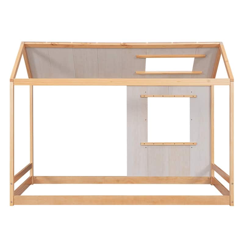 Merax Twin Size House Platform with Roof and Window