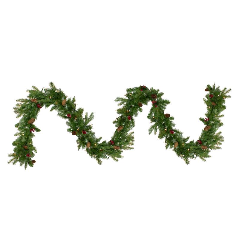 9'x12" Mixed Winter Berry Pine Artificial Christmas Garl Clear Lights