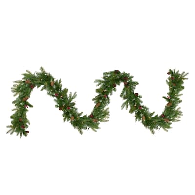 9'x12" Mixed Winter Berry Pine Artificial Christmas Garl Clear Lights