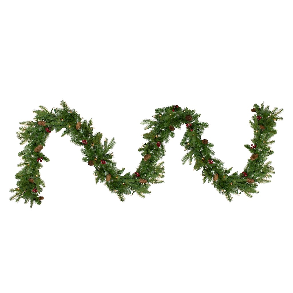 9'x12" Mixed Winter Berry Pine Artificial Christmas Garl Clear Lights