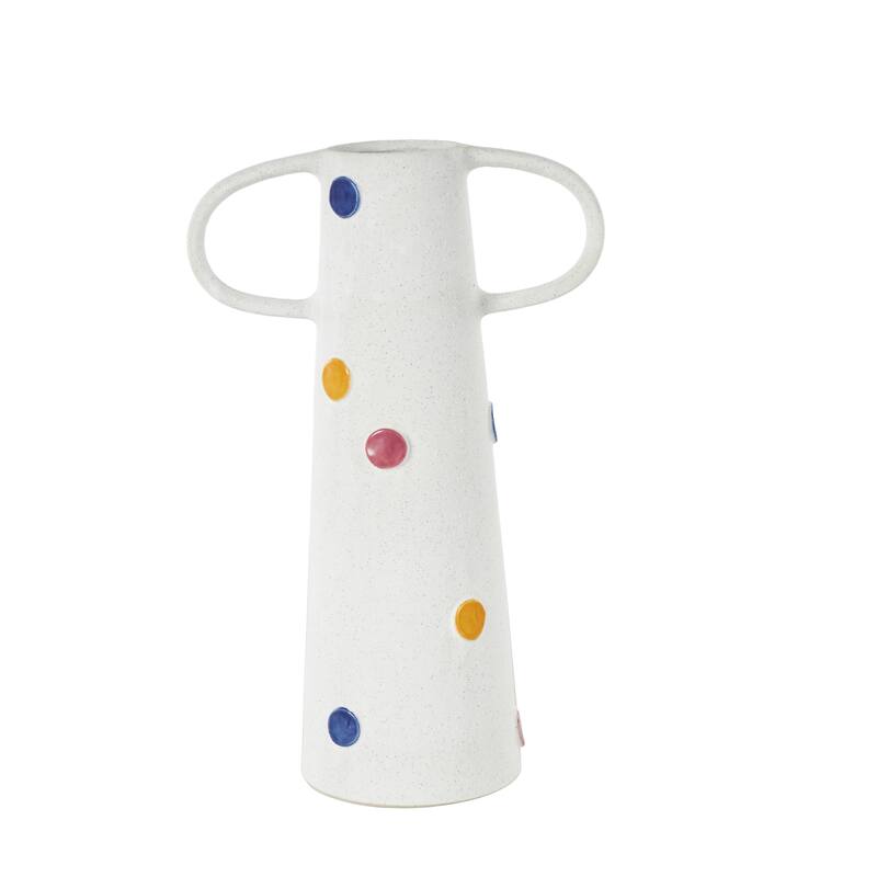 Ceramic Slim Cone Vase with Multicolor Spots and Handles - White - Roche River Decor