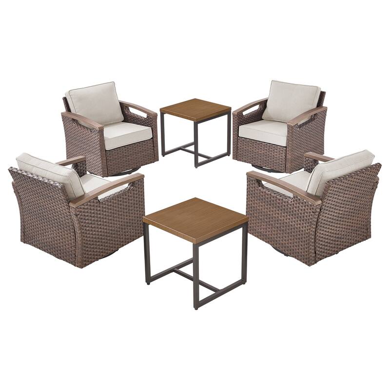 Pocassy Outdoor Brown Wicker Funitre with Cushion Set