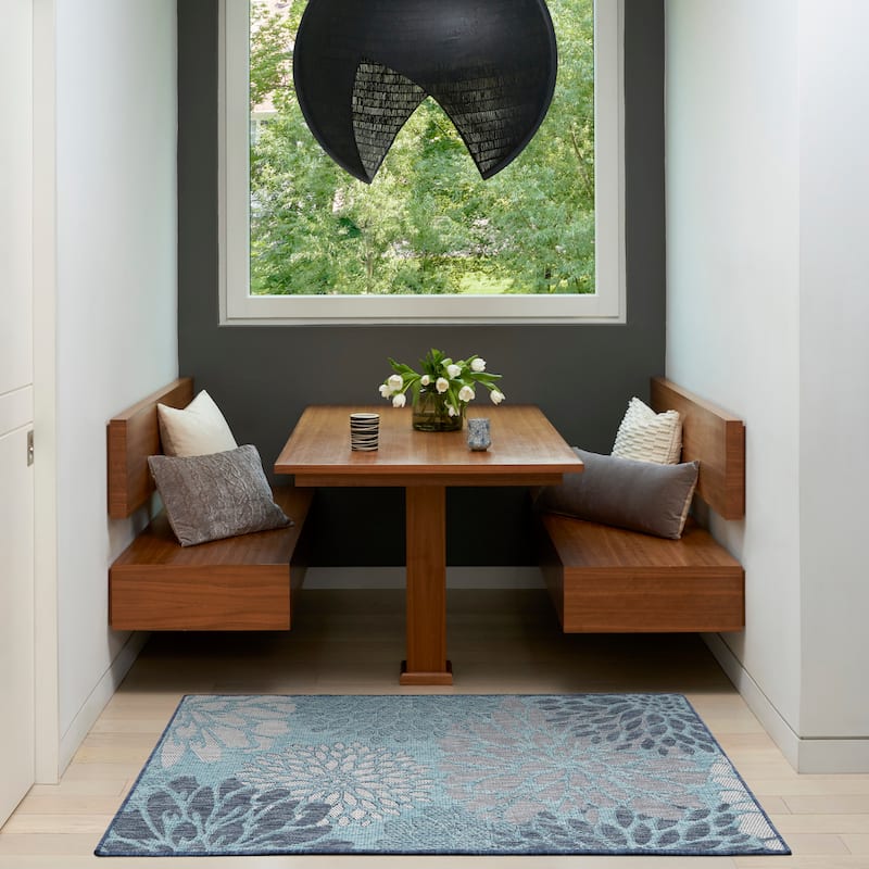Nourison Garden Oasis Indoor/Outdoor Blue Floral Tropical Area Rug - 2' x 4' - Navy