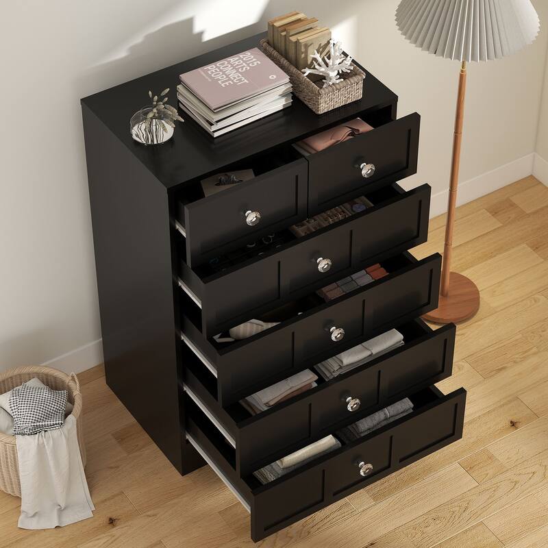 6 Drawer Wood Dresser with Fluted Panel Storage Organizer for Bedroom