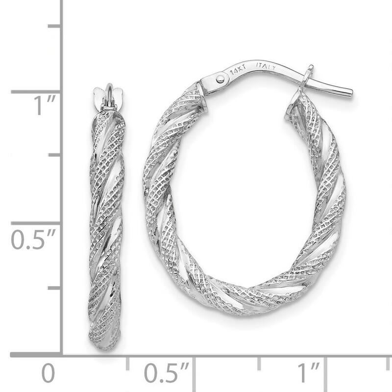 Curata 14k White Gold Twisted Textured 24x3mm Oval Hoop Earrings