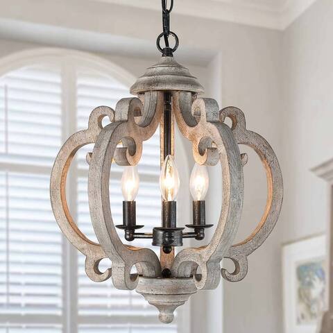 Farmhouse 3-light Distressed Wood Shabby Chic Chandelier for Kitchen Island