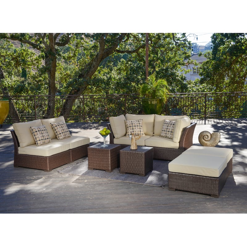 Corvus Oreanne 8-piece Brown Wicker Sectional Patio Furniture Set