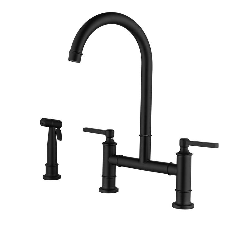 Bridge Double Handles Kitchen Faucet With Side Spray - Black
