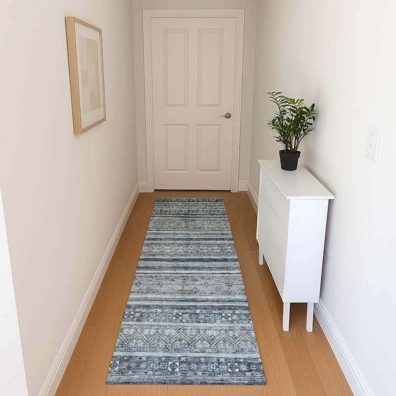 Premium Washable Super Soft Global Stripes Mayfield Rug - Blue - 2'3" x 7'6"