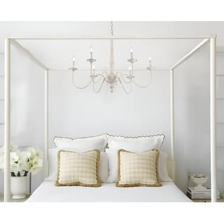 35" Wide Country White Farmhouse Chandeliers, Antique Farmhouse Design - Aged White