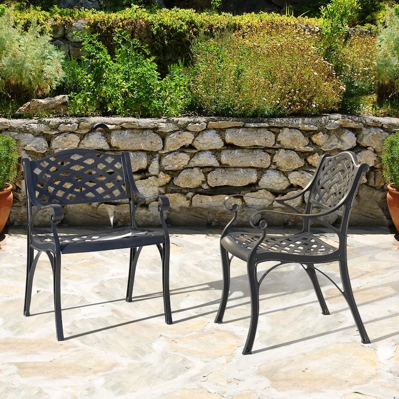 2 PCS Cast Aluminum Bistro Chairs with Black and Gold Powder Coating