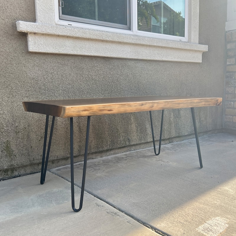 Greenage Rustic Rectangle Teak Wood Table With Black Metal Legs - 39.5"x19.7"x16