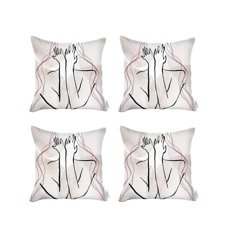 HomeRoots Set Of Four 18" X 18" Black And Grey Abstract Zippered Handmade Polyester Throw Pillow