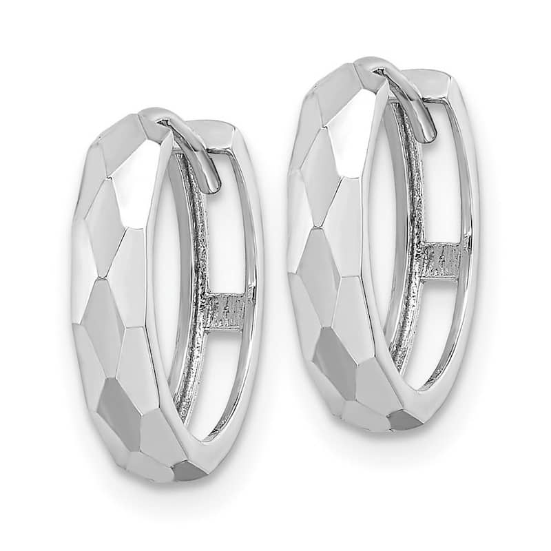 Curata 14k White Gold Polished Faceted 3x15mm Hinged Hoop Earrings
