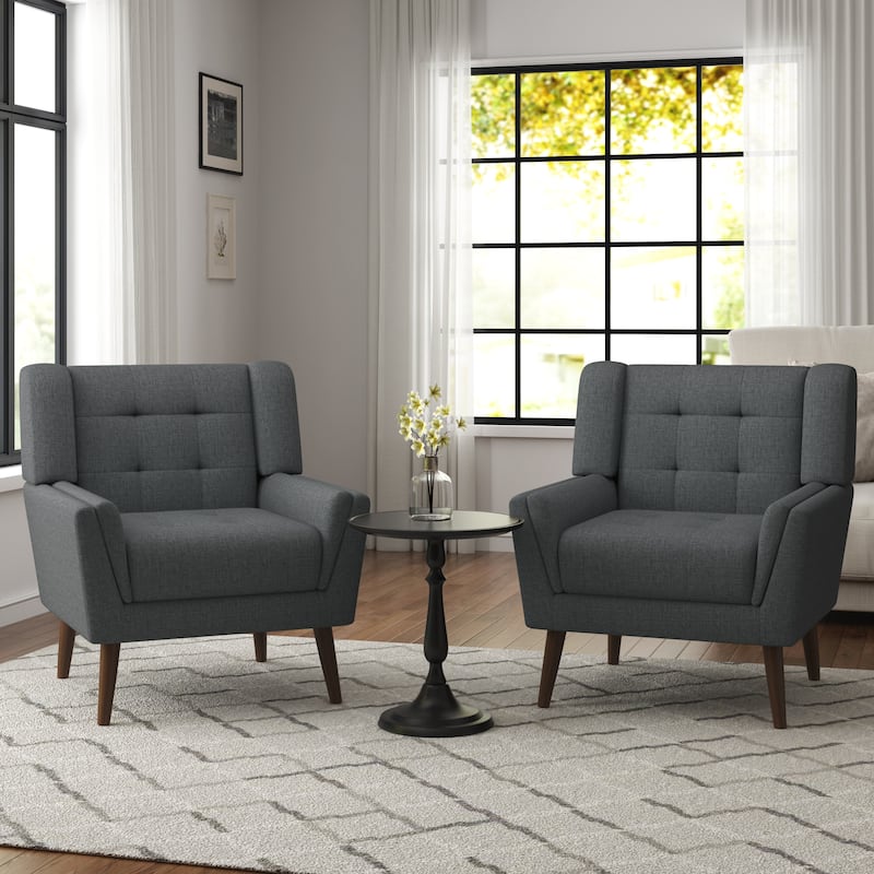 Mid Century Modern Upholstered Linen Accent chairs Armchair - Set of 2 - Dark Gray