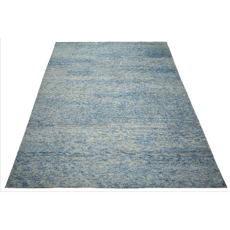 10x14 Tibetano Hand Knotted Wool Blue Modern & Contemporary Plush Pile Textured Rug - 10' x 14'