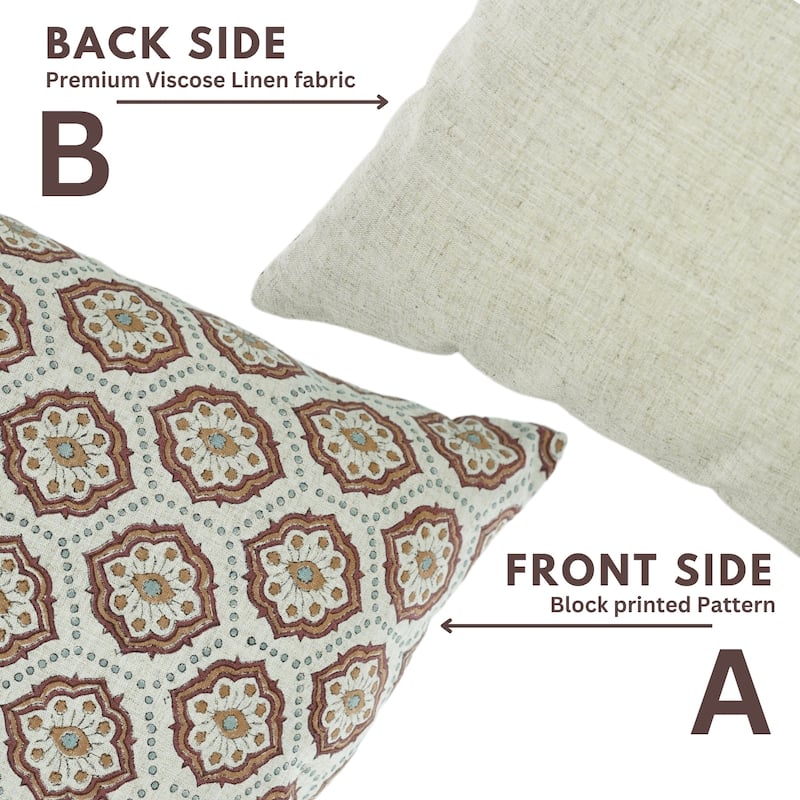Fabdivine Decorative Floral Pillowcase Handmade Linen Block Print Accent for Sofa Kids Bed Rust Spring Décor, Sadabahar