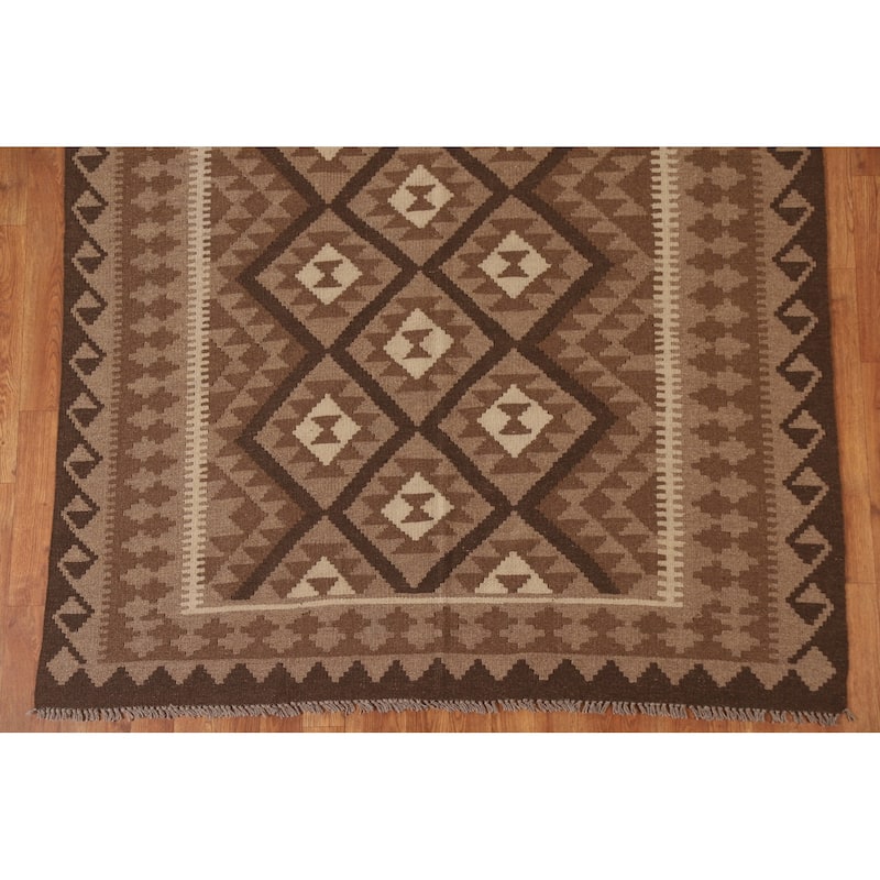 Reversible Kilim Geometric Area Rug Hand-woven Wool Carpet - 5'5" x 8'1"