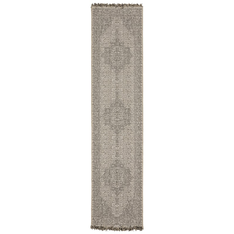 Style Haven Grayton Traditional Inspired Beige/ Black Indoor-Outdoor Fringe Edge Rug - 1'10" x 7'6"