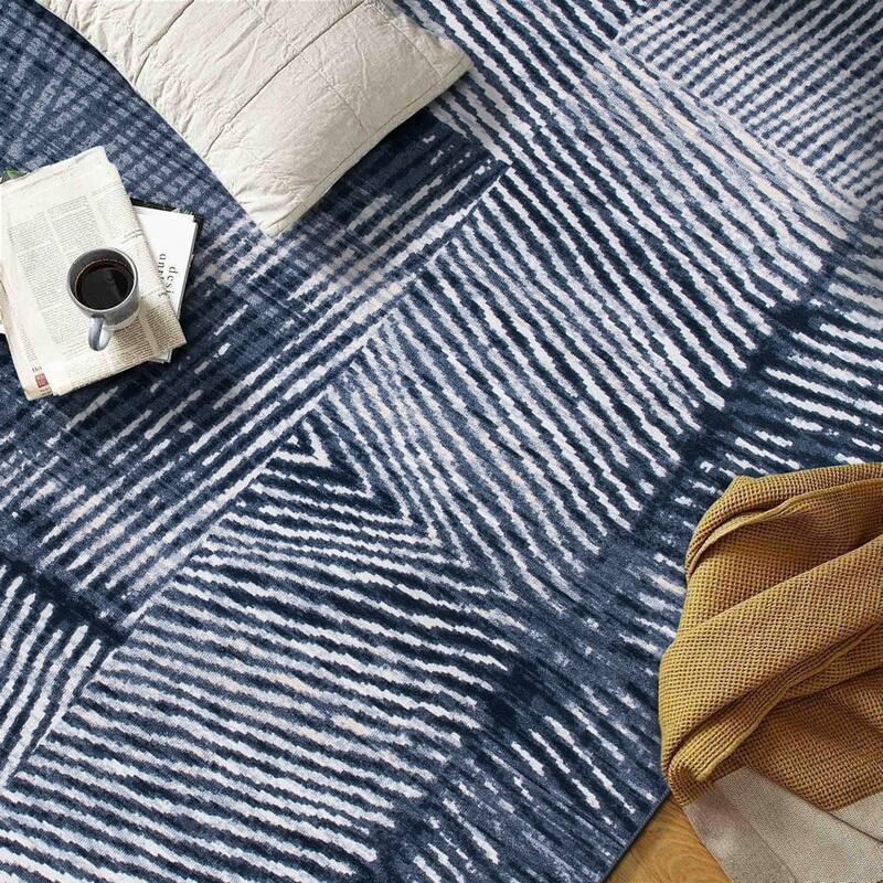 Geometric Stripe Distressed Non Slip Area Rug