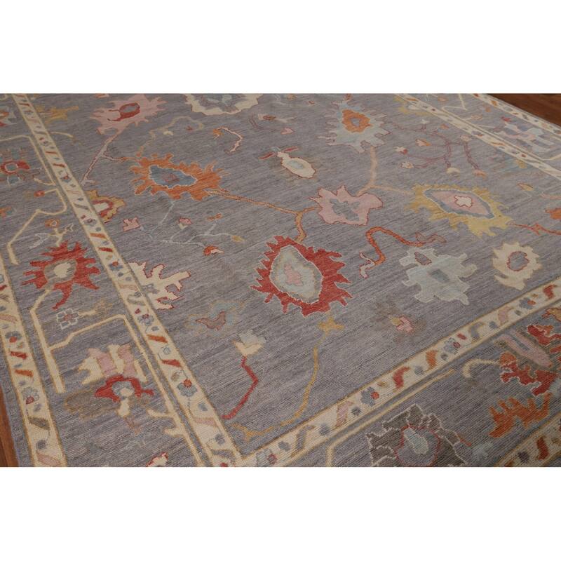 Vegetable Dye Gray Oushak Turkish Area Rug Hand-Knotted Wool Carpet - 9'1"x 11'11"