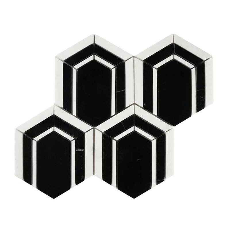 The Tile Life Argos Peak 12x14 Hexagon Marble Floor, Wall & Backsplash Tile - Black - 4 x 4 Sample