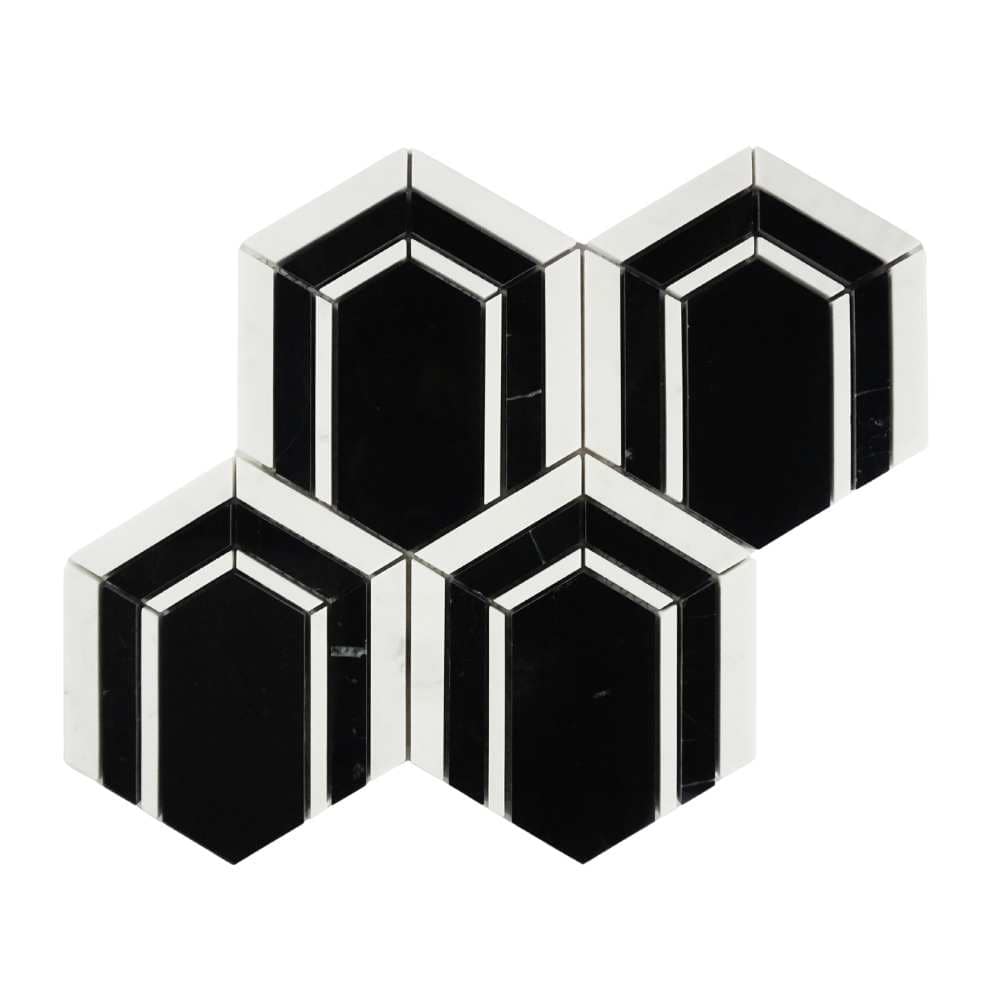 Argos Peak 12x14 Polished Marble Hexagon Mosaic Tile - Floor, Wall, Backsplash