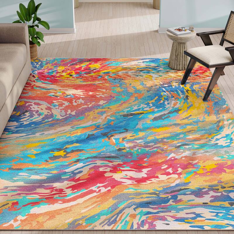 Well Woven Abstract Harmony Modern Boho Marble Flat-Weave Area Rug - 9' 10" x 13' - Multi-Color 2 - Rectangle
