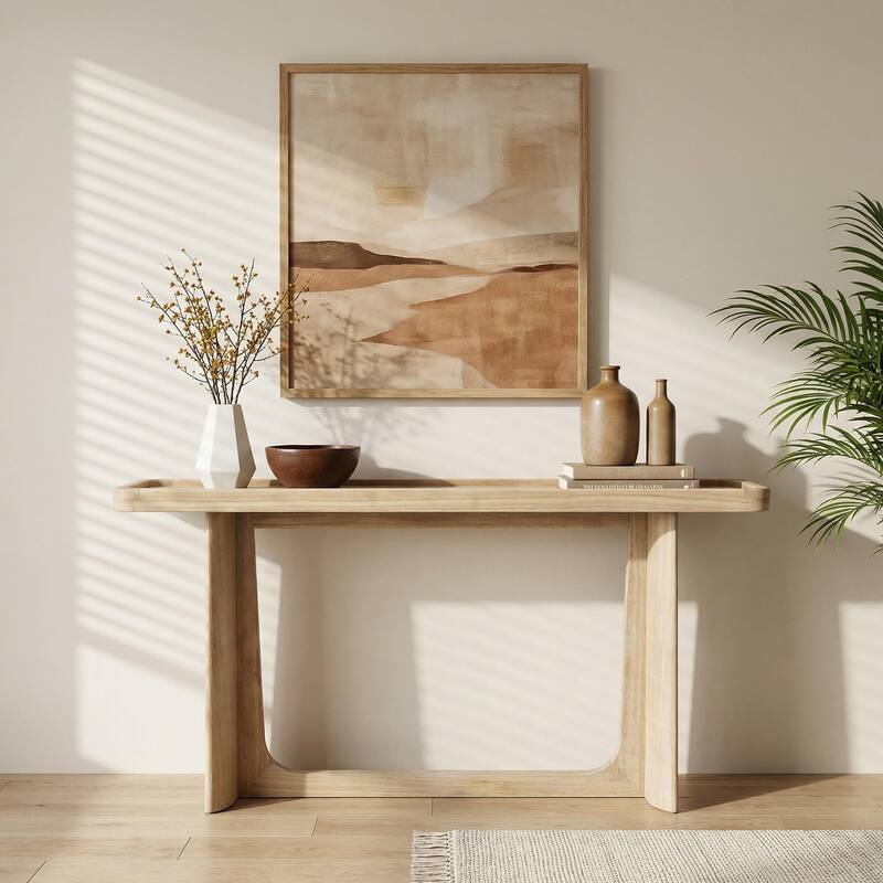 Farmhouse Console Table with Tray Top Design, Solid Wood Frame for Entryway