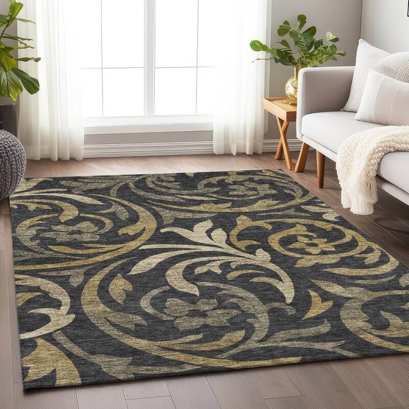 Premium Washable Super Soft Contempory Scroll Mayfield Rug - Black - 9' x 12' - Rectangle