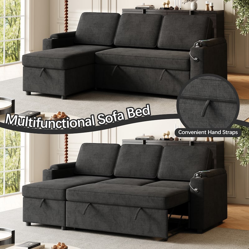 85.8" Sleeper Sofa, Sofa Bed with Storage and Charging Port