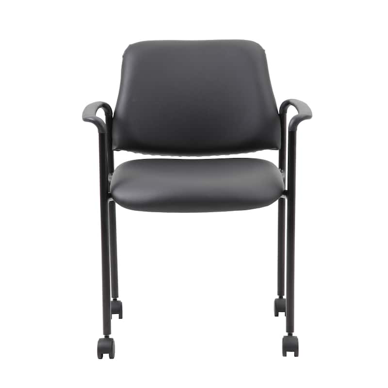 Jill Diamond Stacking Chair, Hooded Wheels, Waterfall Seat, Black Vinyl