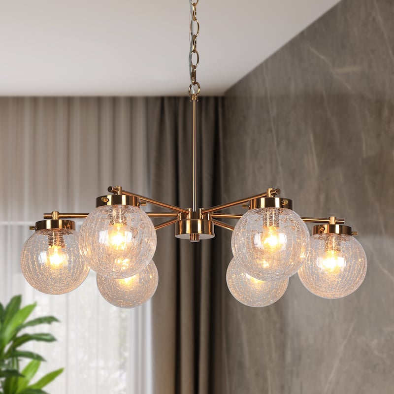 Bola Modern Gold 6-Light Glass Wheel Chandelier for Dining Room Bedroom - D 28" x H 18"