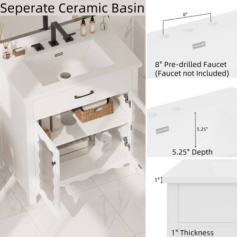 31" Bathroom Vanity with Sink, Bathroom Cabinet with Soft Close Doors and Adjustable Shelf, Curved Profile Design