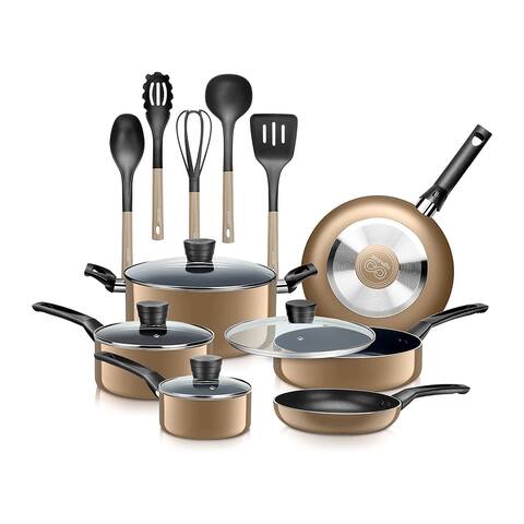 SereneLife 15 Piece Pots and Pans Home Non Stick Chef Kitchenware Cookware Set