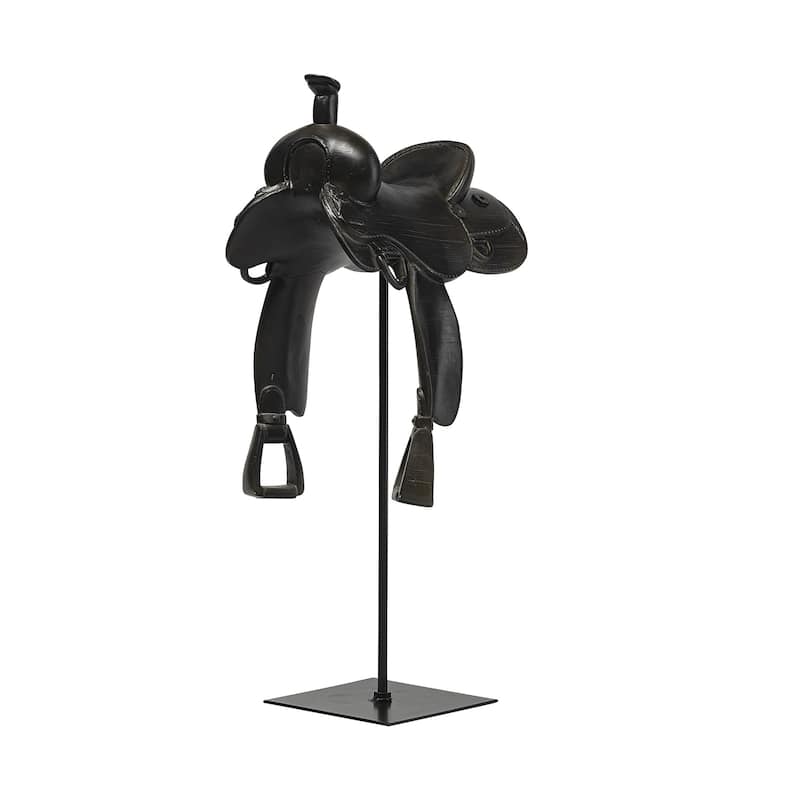 HomeRoots 16" Black Metal and Resin Horse Saddle Tabletop Sculpture - 8"W x 9"D x 16"H