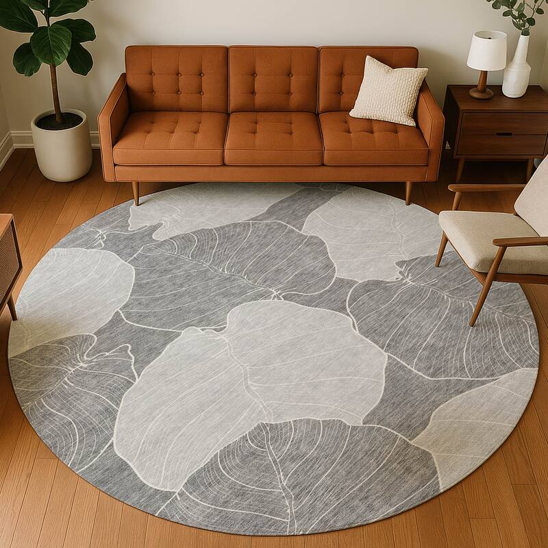 Machine Washable Indoor/ Outdoor Tropical Floral Chantille Rug