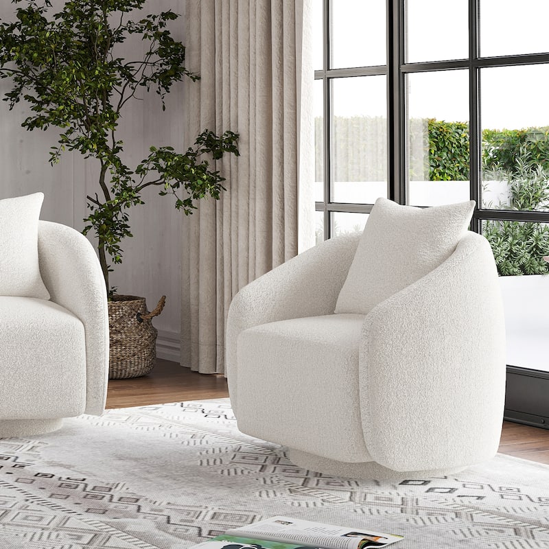 Swivel Accent Chair, Barrel Armchair with Back Pillow & Wood Frame for Living Room, Bedroom, Office