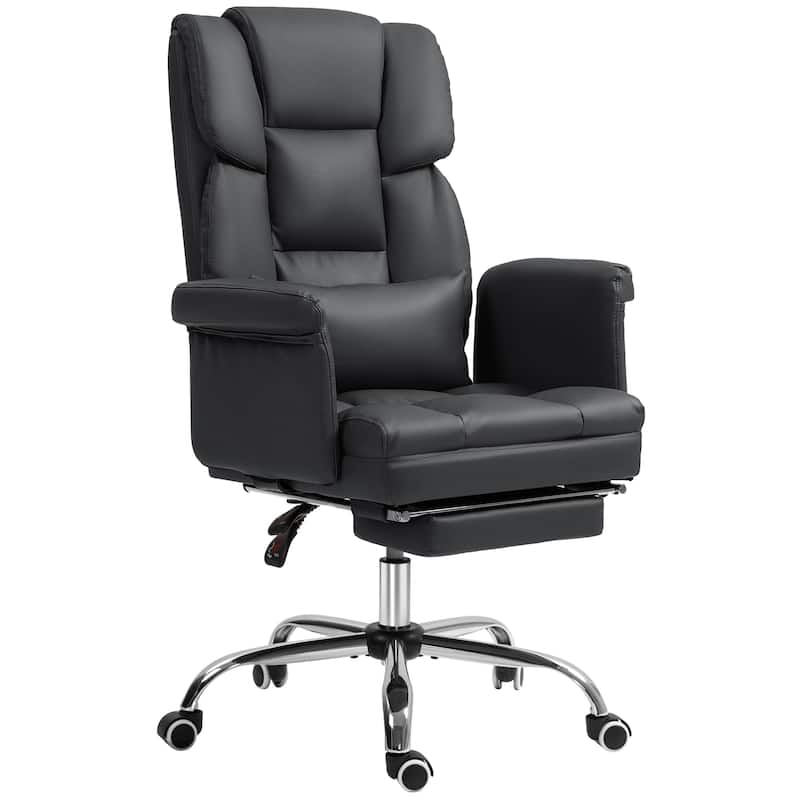 Black Leather Ergonomic Chair Reclining Chair with Footrest, Office Executive Chair Swivel Chair with Lumbar Support